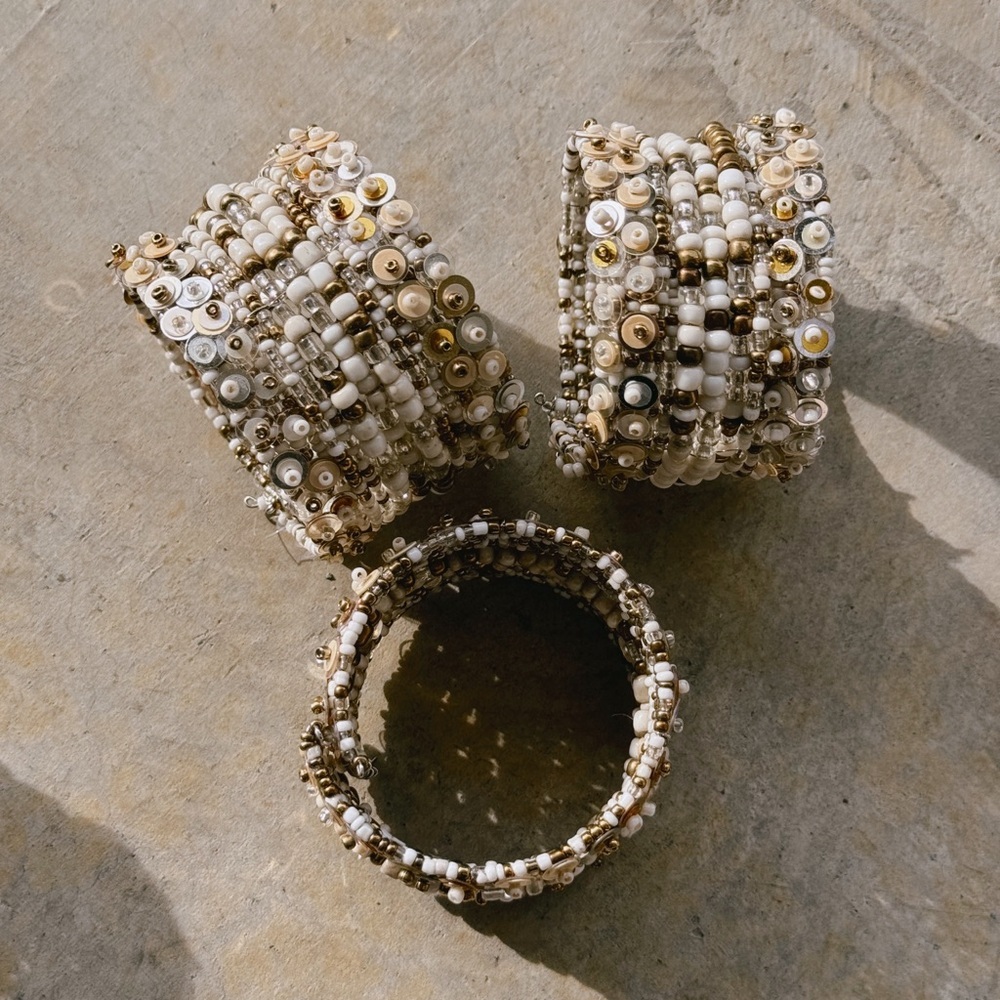 Gold Handmade beaded sequin bangle bracelet